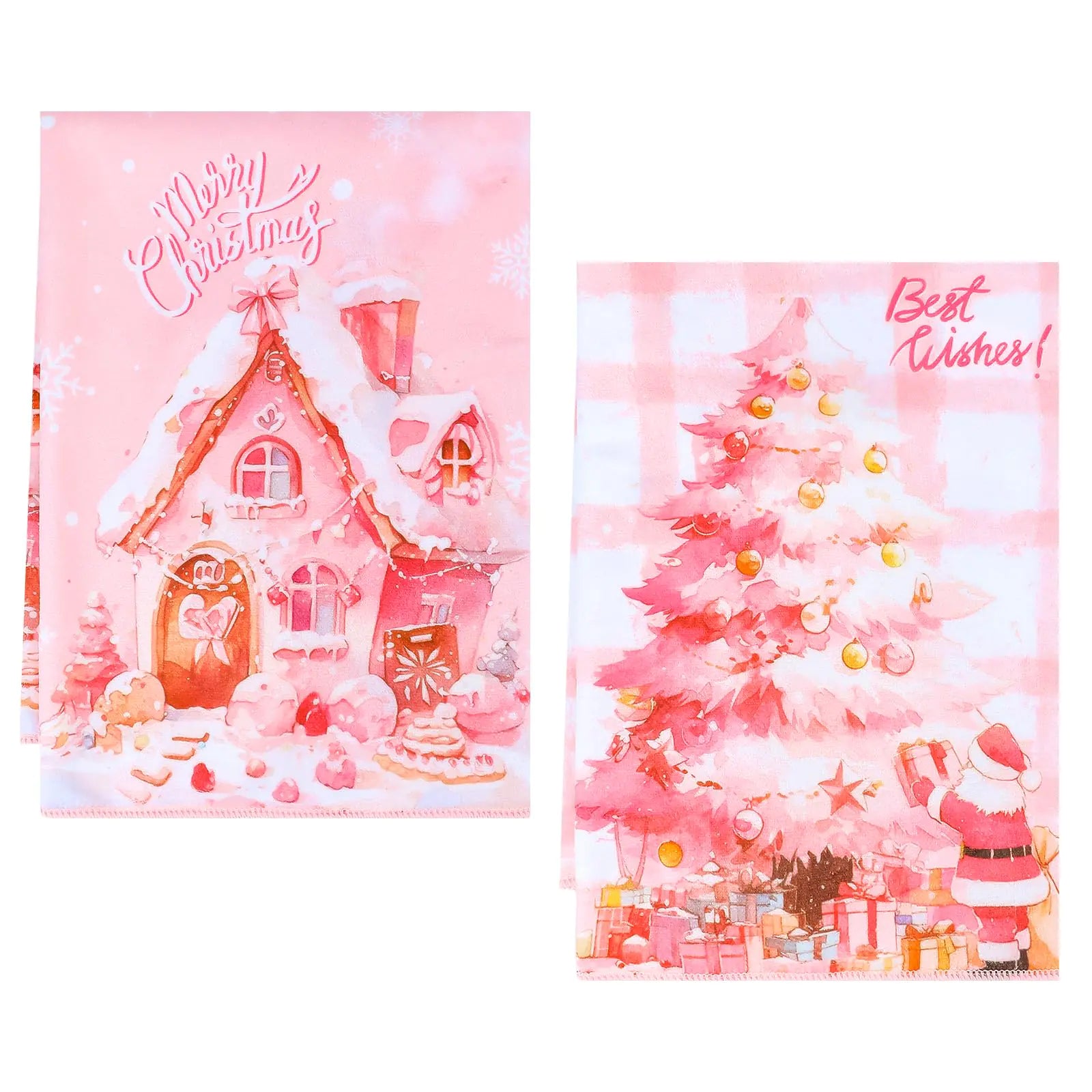 CLMGGRX Christmas Kitchen Towels 2PCS Pink Buffalo Plaid Christmas Tree &House Design Christmas Dish Towels 26 X 18 Inch Hand Towels Housewarming Gifts Christmas Decoration for Kitchen Bathroom(Pink)